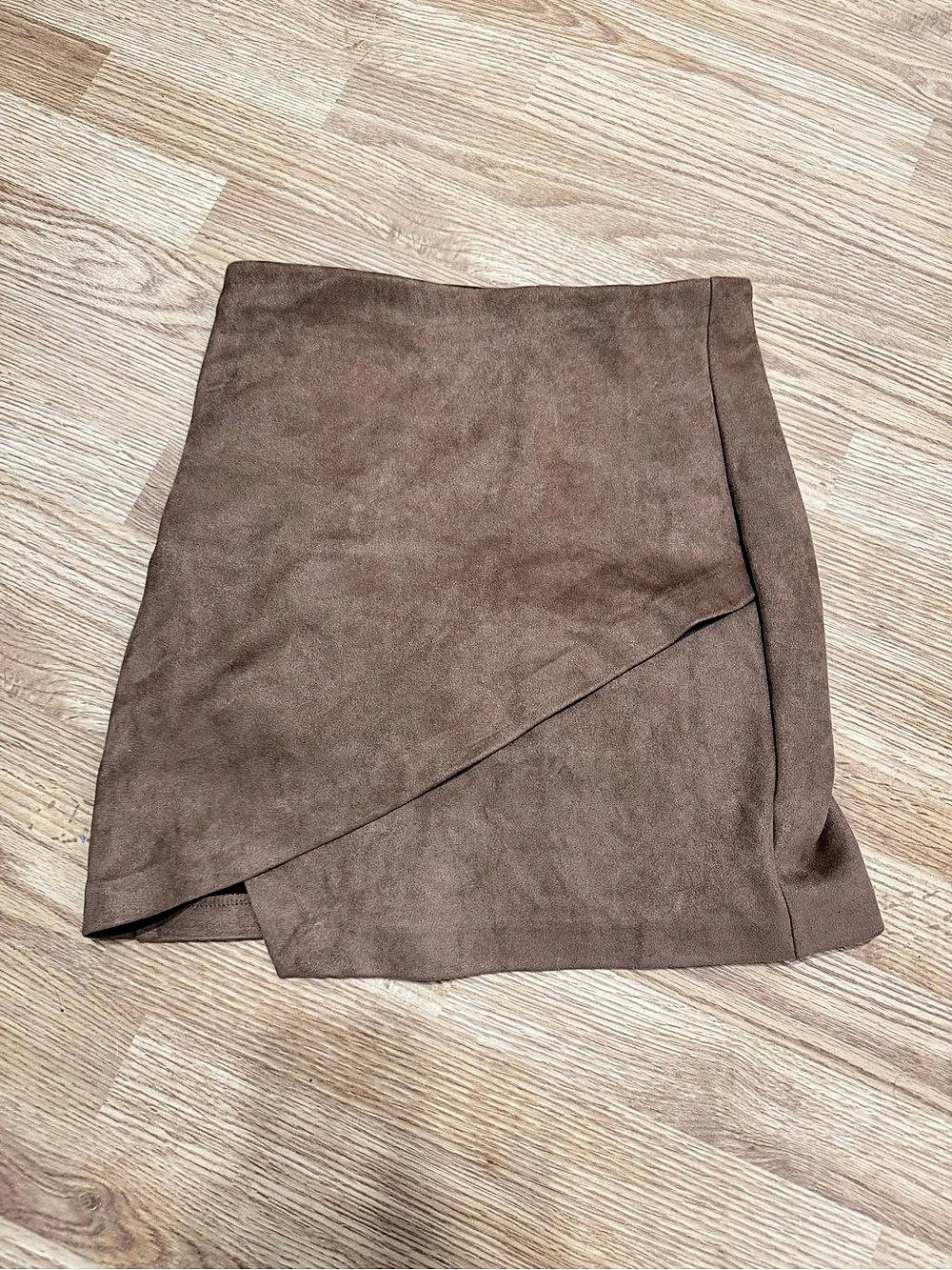 Dynamite faux suede Brown Wrap Mini Skirt - Picture 2 of 3